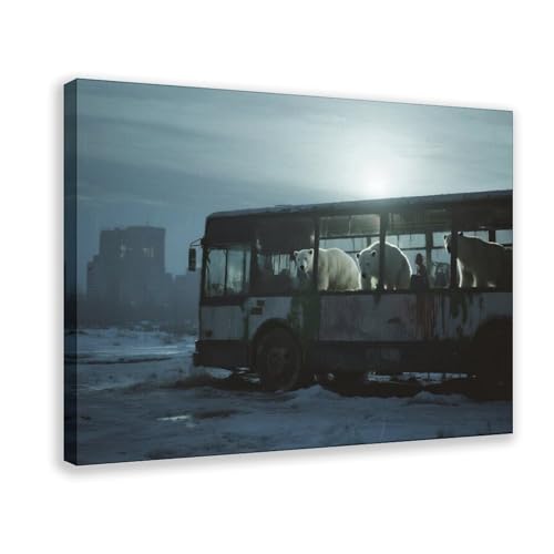 Leinwandposter "Verlassener Bus", Horror, Eisbär, Schlafzimmer, Dekoration, Landschaft, Büro, Raumdekoration, Geschenk, 20 x 30 cm, 3 Stück von HDSDA