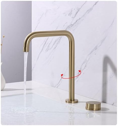 8 Zoll breiter Badezimmerhahn aus Messing – 360° drehbarer Wasserhahn aus gebürstetem Gold mit verchromtem Auslauf(Style 2 Brushed Gold) von HDSDVNON