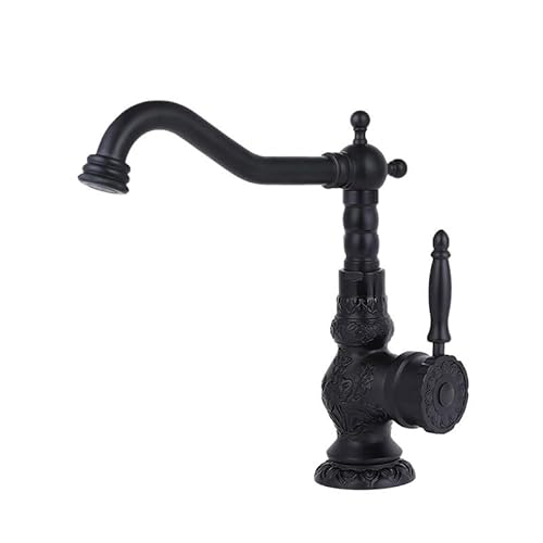 Einhebel-Waschtischarmatur aus massivem Messing – 360° drehbarer Auslauf mit Vintage-Messing-Finish(Black short) von HDSDVNON