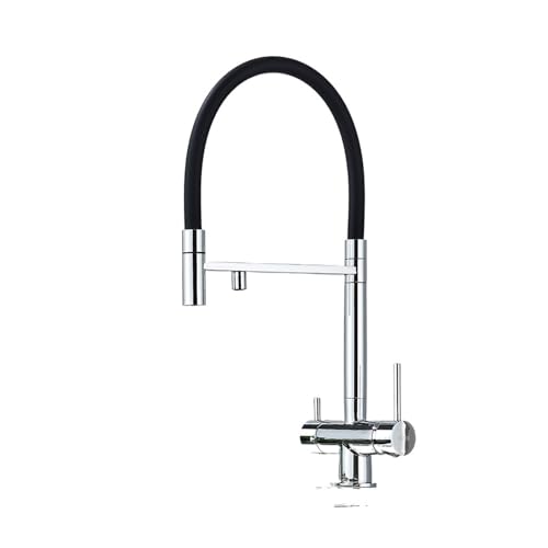 Einlochmontage eines drehbaren Ausziehhahns for Filtern von heißem und kaltem Mischwasser und Trinkwasser in einem Küchenhahn mit zwei Auslässen(Chrome Polish a) von HDSDVNON