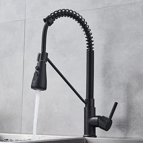 Einziehbarer Küchenhahn mit Edelstahlfeder, Doppelbrause, Einloch-Deckplatte for Spüle und gefiltertes Wasser(Black B) von HDSDVNON