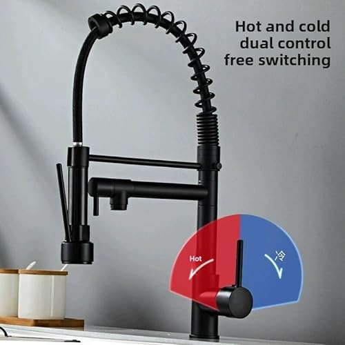 Einziehbarer Küchenhahn mit Edelstahlfeder, Doppelbrause, Einloch-Deckplatte for Spüle und gefiltertes Wasser(Black a) von HDSDVNON