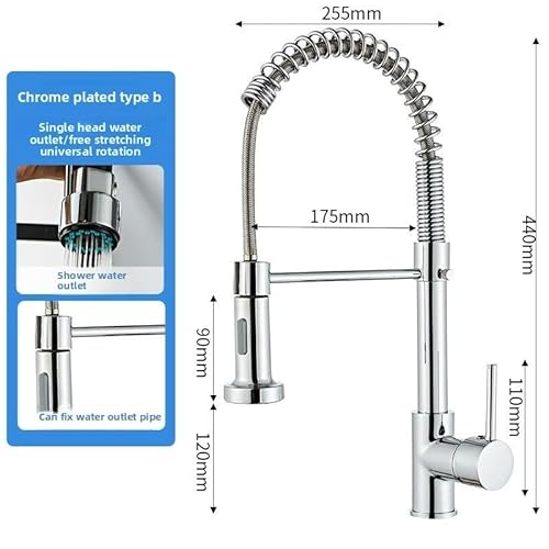 Einziehbarer Küchenhahn mit Edelstahlfeder, Doppelbrause, Einloch-Deckplatte for Spüle und gefiltertes Wasser(Chrome B) von HDSDVNON