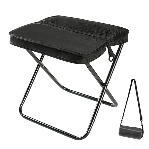 HDSDVNON Ultrakompakter Klapphocker mit Oxford-Stoffoberfläche, leicht zu tragen als Schulter- oder Stifttasche for Wandern und Angeln(2- Black,S) von HDSDVNON