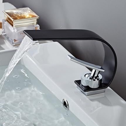 Mattschwarzer Messing-Waschbeckenhahn - Einloch-Mischbatterie mit Keramikkartusche for Aufsatzwaschbecken(Black) von HDSDVNON