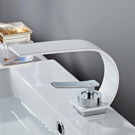Mattschwarzer Messing-Waschbeckenhahn - Einloch-Mischbatterie mit Keramikkartusche for Aufsatzwaschbecken(White) von HDSDVNON