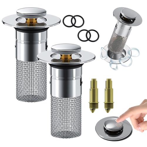 Pop-Up-Abflusssieb aus Edelstahl for Waschbecken – Haarfänger und universelle Passform for Badezimmer-/Dusch-/Küchenspülen(2pcs) von HDSDVNON