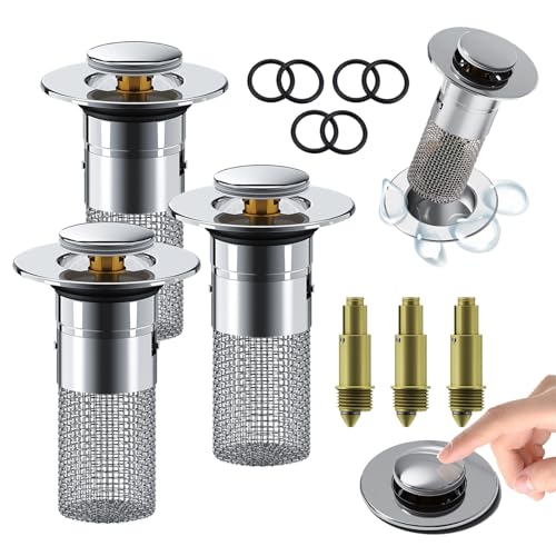 Pop-Up-Abflusssieb aus Edelstahl for Waschbecken – Haarfänger und universelle Passform for Badezimmer-/Dusch-/Küchenspülen(3pcs) von HDSDVNON