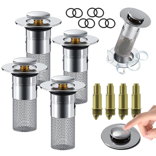 Pop-Up-Abflusssieb aus Edelstahl for Waschbecken – Haarfänger und universelle Passform for Badezimmer-/Dusch-/Küchenspülen(4pcs) von HDSDVNON
