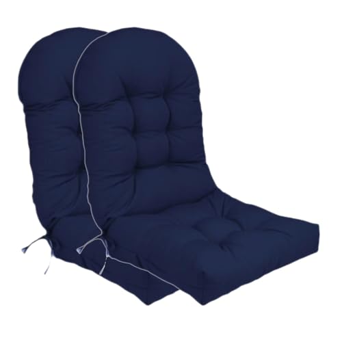 Stuhlkissen-Set mit hoher Rückenlehne und rutschfesten Riemen, Dicke Polsterung for den Innen- und Außenbereich(Navy Blue,2) von HDSDVNON