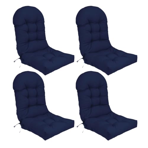 Stuhlkissen-Set mit hoher Rückenlehne und rutschfesten Riemen, Dicke Polsterung for den Innen- und Außenbereich(Navy Blue,4) von HDSDVNON