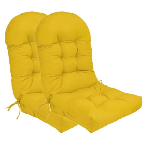 Stuhlkissen-Set mit hoher Rückenlehne und rutschfesten Riemen, Dicke Polsterung for den Innen- und Außenbereich(Yellow,2) von HDSDVNON