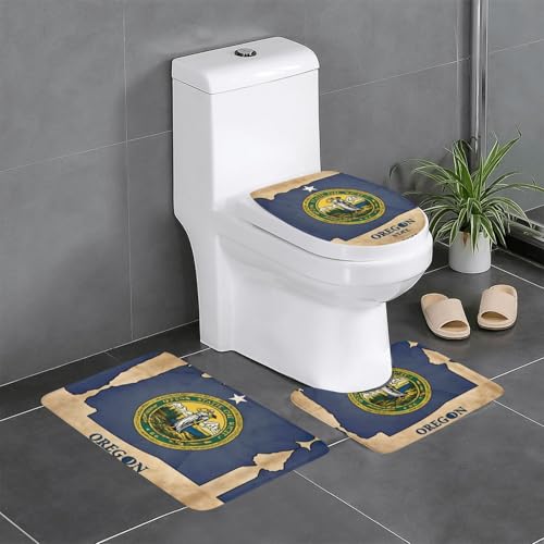 HDSKFNS Abstrakte Oregon-Flagge, Map03-Druck, Badezimmerteppich-Set, 3-teiliges Badematten-Set, Flanellmatten, für U-förmige WC, Dusche HDSKFNS Abstrakte Oregon-Flagge, Map03-Druck, Badezimmerteppich-Set, 3-teiliges Badematten-Set, Flanellmatten, für U-förmige WC, Dusche von HDSKFNS