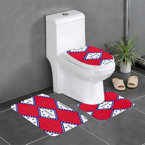 HDSKFNS Arkansas Badezimmerteppich-Set, Motiv: Staatsflagge, 3-teilig, Badematte, Badematte, Flanellmatte, U-förmige WC-Wanne, Dusche HDSKFNS Arkansas Badezimmerteppich-Set, Motiv: Staatsflagge, 3-teilig, Badematte, Badematte, Flanellmatte, U-förmige WC-Wanne, Dusche von HDSKFNS