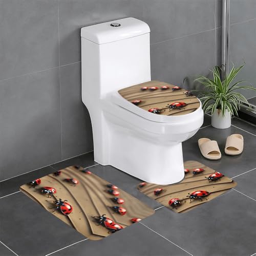 HDSKFNS Art Ladybug Badteppich-Set, 3-teilig, Badematte, Flanell-Matten, für U-förmige WC-Wanne, Dusche HDSKFNS Art Ladybug Badteppich-Set, 3-teilig, Badematte, Flanell-Matten, für U-förmige WC-Wanne, Dusche von HDSKFNS