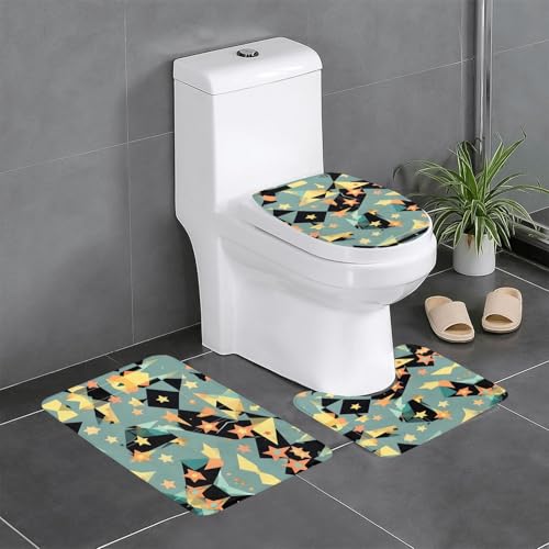 HDSKFNS Atomic Stars Badezimmerteppich-Set, Retro-Muster, 3-teilig, Badvorleger, Badezimmer, Flanellmatten, für U-förmige WC-Wanne, Dusche HDSKFNS Atomic Stars Badezimmerteppich-Set, Retro-Muster, 3-teilig, Badvorleger, Badezimmer, Flanellmatten, für U-förmige WC-Wanne, Dusche von HDSKFNS