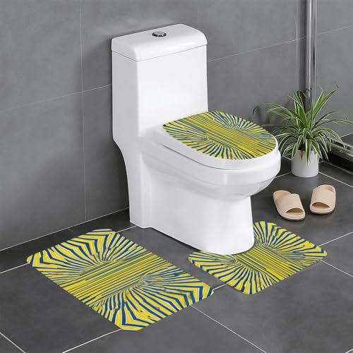 HDSKFNS Badezimmerteppich-Set, 3-teilig, Badematte, Flanellmatten, für U-förmige WC, Dusche, Gelb und Blau gestreift von HDSKFNS