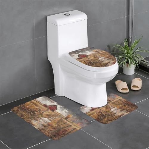 HDSKFNS Badezimmerteppich-Set, Bauernhof mit Hirsch-Motiv, 3-teilig, Badematte, Flanellmatten, für U-förmige WC-Wanne, Dusche HDSKFNS Badezimmerteppich-Set, Bauernhof mit Hirsch-Motiv, 3-teilig, Badematte, Flanellmatten, für U-förmige WC-Wanne, Dusche von HDSKFNS