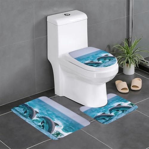 HDSKFNS Badezimmerteppich-Set, Delfine im Meer, 3-teilig, Badematte, Flanellmatten, für U-förmige WC-Wanne, Dusche HDSKFNS Badezimmerteppich-Set, Delfine im Meer, 3-teilig, Badematte, Flanellmatten, für U-förmige WC-Wanne, Dusche von HDSKFNS