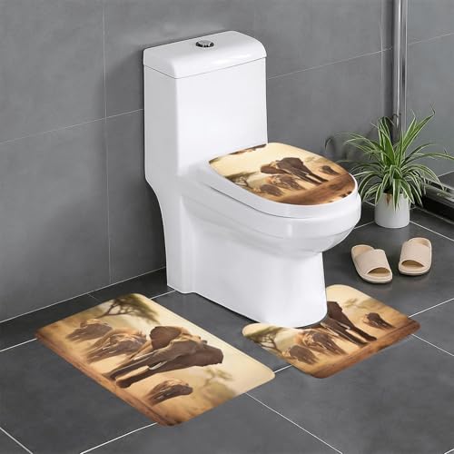 HDSKFNS Badezimmerteppich-Set, Elefanten-Kunstdruck, 3-teilig, Badematte, Flanell-Matten, für U-förmige WC, Badewanne, Dusche HDSKFNS Badezimmerteppich-Set, Elefanten-Kunstdruck, 3-teilig, Badematte, Flanell-Matten, für U-förmige WC, Badewanne, Dusche von HDSKFNS