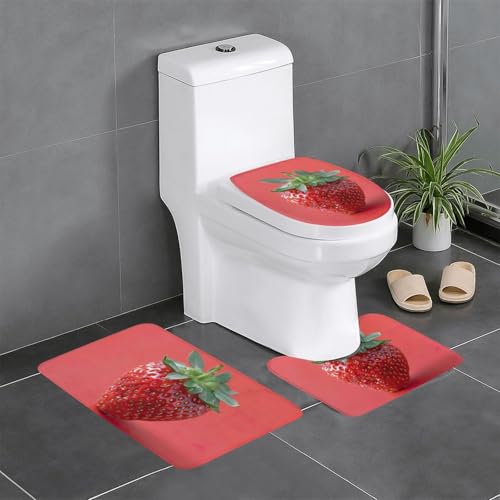 HDSKFNS Badezimmerteppich-Set, Erdbeer-Druck, 3-teilig, Badematte, Badematte, Flanell-Matten, für U-förmige WC, Badewanne, Dusche HDSKFNS Badezimmerteppich-Set, Erdbeer-Druck, 3-teilig, Badematte, Badematte, Flanell-Matten, für U-förmige WC, Badewanne, Dusche von HDSKFNS