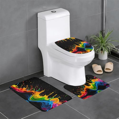 HDSKFNS Badezimmerteppich-Set, Farbspritzer, Hintergrunddruck, 3-teilig, Badematte, Badezimmer, Flanellmatten, für U-förmige WC, Badewanne, Dusche HDSKFNS Badezimmerteppich-Set, Farbspritzer, Hintergrunddruck, 3-teilig, Badematte, Badezimmer, Flanellmatten, für U-förmige WC, Badewanne, Dusche von HDSKFNS