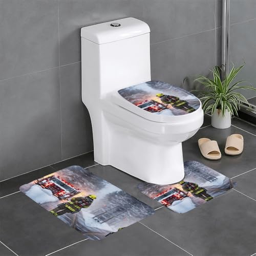 HDSKFNS Badezimmerteppich-Set, Feuerwehrmann, Feuerwehrmann, Flammenmuster, 3-teilig, Badvorleger, Badezimmer, Flanellmatten, für U-förmige WC-Wanne, Dusche HDSKFNS Badezimmerteppich-Set, Feuerwehrmann, Feuerwehrmann, Flammenmuster, 3-teilig, Badvorleger, Badezimmer, Flanellmatten, für U-förmige WC-Wanne, Dusche von HDSKFNS