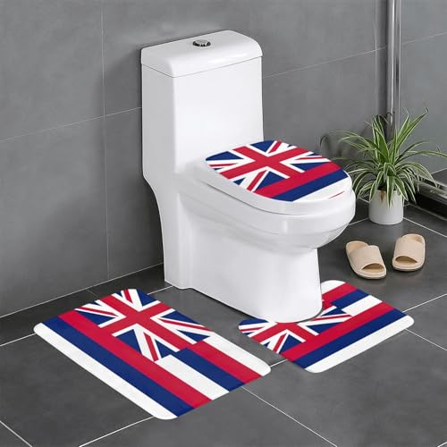 HDSKFNS Badezimmerteppich-Set, Hawaii-Flagge, 3-teilig, Badematte, Flanell-Matten, für U-förmige WC-Wanne, Dusche von HDSKFNS