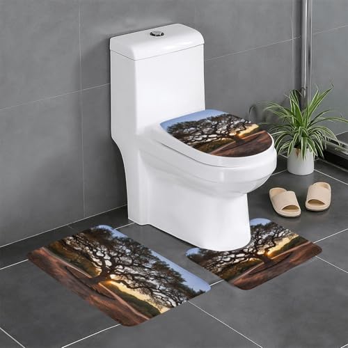 HDSKFNS Badezimmerteppich-Set, Herz-Baum-Druck, 3-teilig, Badematte, Flanell-Matten, für U-förmige WC-Wanne, Dusche von HDSKFNS