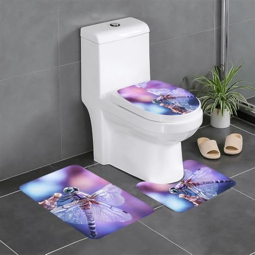 HDSKFNS Badezimmerteppich-Set, Libellen-Druck, 3-teilig, Badvorleger, Badezimmer, Flanellmatten, für U-förmige WC-Wanne, Dusche HDSKFNS Badezimmerteppich-Set, Libellen-Druck, 3-teilig, Badvorleger, Badezimmer, Flanellmatten, für U-förmige WC-Wanne, Dusche von HDSKFNS