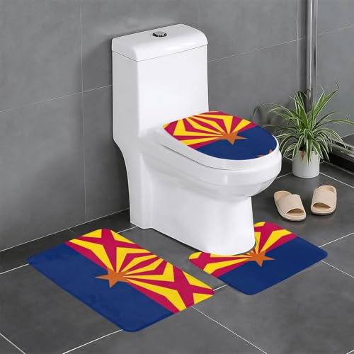HDSKFNS Badezimmerteppich-Set, Motiv: Arizona, Staatsflagge, 3-teilig, Badematte, Flanellmatten, für U-förmige WC, Dusche von HDSKFNS