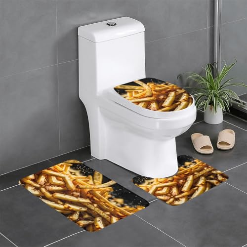 HDSKFNS Badezimmerteppich-Set, Motiv: Fast Food, 3-teilig, Badematte, Flanell-Matten, für U-förmige WC, Badewanne, Dusche von HDSKFNS
