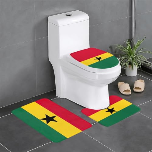 HDSKFNS Badezimmerteppich-Set, Motiv: Flagge von Ghana, 3-teilig, Badematte, Flanellmatten, für U-förmige WC-Wanne, Dusche HDSKFNS Badezimmerteppich-Set, Motiv: Flagge von Ghana, 3-teilig, Badematte, Flanellmatten, für U-förmige WC-Wanne, Dusche von HDSKFNS