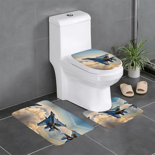 HDSKFNS Badezimmerteppich-Set, Motiv: Flugzeugkampf-Jets, 3-teilig, Badematte, Flanell-Matten, für U-förmige WC-Wanne, Dusche HDSKFNS Badezimmerteppich-Set, Motiv: Flugzeugkampf-Jets, 3-teilig, Badematte, Flanell-Matten, für U-förmige WC-Wanne, Dusche von HDSKFNS