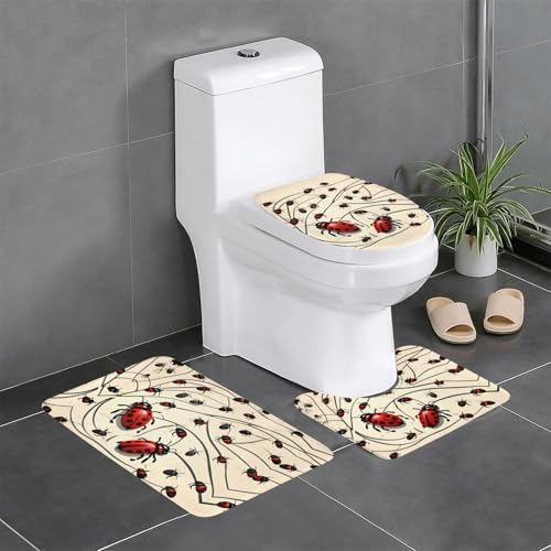 HDSKFNS Badezimmerteppich-Set, Motiv: Marienkäfer, 3-teilig, Badematte, Flanell-Matten, für U-förmige WC-Wanne, Dusche HDSKFNS Badezimmerteppich-Set, Motiv: Marienkäfer, 3-teilig, Badematte, Flanell-Matten, für U-förmige WC-Wanne, Dusche von HDSKFNS