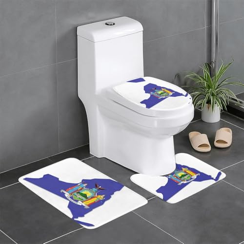 HDSKFNS Badezimmerteppich-Set, Motiv: New Yorker Staatsflagge, 3-teiliges Badezimmerteppich-Set, Badematte, Flanellmatten, für U-förmige WC-Wanne, Dusche HDSKFNS Badezimmerteppich-Set, Motiv: New Yorker Staatsflagge, 3-teiliges Badezimmerteppich-Set, Badematte, Flanellmatten, für U-förmige WC-Wanne, Dusche von HDSKFNS