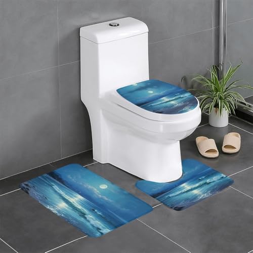 HDSKFNS Badezimmerteppich-Set, Motiv: Sea Moon Print, 3-teilig, Badvorleger, Badezimmer, Flanellmatten, für U-förmige WC-Wanne, Dusche HDSKFNS Badezimmerteppich-Set, Motiv: Sea Moon Print, 3-teilig, Badvorleger, Badezimmer, Flanellmatten, für U-förmige WC-Wanne, Dusche von HDSKFNS