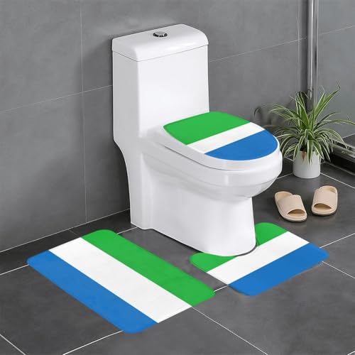 HDSKFNS Badezimmerteppich-Set, Motiv: Sierra Leone, Flagge, 3-teilig, Badvorleger, Badezimmer, Flanellmatten, für U-förmige WC-Wanne, Dusche HDSKFNS Badezimmerteppich-Set, Motiv: Sierra Leone, Flagge, 3-teilig, Badvorleger, Badezimmer, Flanellmatten, für U-förmige WC-Wanne, Dusche von HDSKFNS
