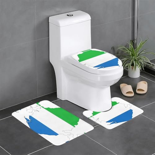 HDSKFNS Badezimmerteppich-Set, Motiv: Sierra Leone, Flagge, Karte, 3-teilig, Badvorleger, Badezimmer, Flanellmatten, für U-förmige WC-Wanne, Dusche von HDSKFNS