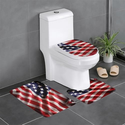 HDSKFNS Badezimmerteppich-Set, Motiv: amerikanische Flagge, 3-teilig, Badematte, Flanell-Matten, für U-förmige WC-Wanne, Dusche HDSKFNS Badezimmerteppich-Set, Motiv: amerikanische Flagge, 3-teilig, Badematte, Flanell-Matten, für U-förmige WC-Wanne, Dusche von HDSKFNS