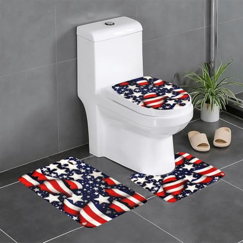 HDSKFNS Badezimmerteppich-Set, Motiv: amerikanische Flagge, Sterne, Streifen, 3-teilig, Badvorleger, Badezimmer, Flanellmatten, für U-förmige WC, Dusche HDSKFNS Badezimmerteppich-Set, Motiv: amerikanische Flagge, Sterne, Streifen, 3-teilig, Badvorleger, Badezimmer, Flanellmatten, für U-förmige WC, Dusche von HDSKFNS