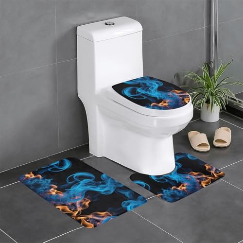 HDSKFNS Badezimmerteppich-Set, Motiv: blaue Flamme, 3-teilig, Badvorleger, Badezimmer, Flanellmatten, für U-förmige WC, Badewanne, Dusche HDSKFNS Badezimmerteppich-Set, Motiv: blaue Flamme, 3-teilig, Badvorleger, Badezimmer, Flanellmatten, für U-förmige WC, Badewanne, Dusche von HDSKFNS