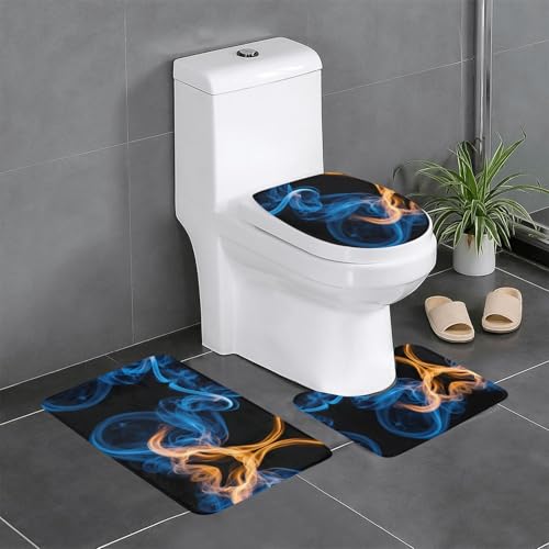 HDSKFNS Badezimmerteppich-Set, Motiv: blaue Flamme, 3-teilig, Badvorleger, Badezimmer, Flanellmatten, für U-förmige WC, Badewanne, Dusche HDSKFNS Badezimmerteppich-Set, Motiv: blaue Flamme, 3-teilig, Badvorleger, Badezimmer, Flanellmatten, für U-förmige WC, Badewanne, Dusche von HDSKFNS