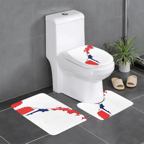 HDSKFNS Badezimmerteppich-Set, Motiv: norwegische Flagge, 3-teilig, Badvorleger, Badezimmer, Flanellmatten, für U-förmige WC, Dusche von HDSKFNS
