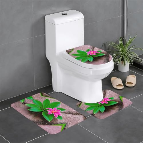 HDSKFNS Badezimmerteppich-Set, Motiv: rosa Blumen, tropische Pflanzen, 3-teilig, Badematte, Badematte, Flanellmatte, für U-förmige WC-Wanne, Dusche HDSKFNS Badezimmerteppich-Set, Motiv: rosa Blumen, tropische Pflanzen, 3-teilig, Badematte, Badematte, Flanellmatte, für U-förmige WC-Wanne, Dusche von HDSKFNS