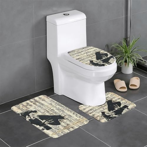 HDSKFNS Badezimmerteppich-Set, Musikdruck, 3-teilig, Badematte, Badezimmer, Flanellmatten, für U-förmige WC, Badewanne, Dusche von HDSKFNS