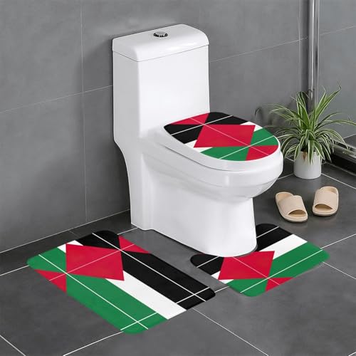 HDSKFNS Badezimmerteppich-Set, Palästina-Flagge, 3-teilig, Badematte, Flanell-Matten, für U-förmige WC-Wanne, Dusche HDSKFNS Badezimmerteppich-Set, Palästina-Flagge, 3-teilig, Badematte, Flanell-Matten, für U-förmige WC-Wanne, Dusche von HDSKFNS