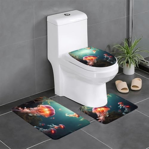 HDSKFNS Badezimmerteppich-Set, Quallen-Ozean-Druck, 3-teilig, Badematte, Badezimmer, Flanellmatten, für U-förmige WC, Badewanne, Dusche HDSKFNS Badezimmerteppich-Set, Quallen-Ozean-Druck, 3-teilig, Badematte, Badezimmer, Flanellmatten, für U-förmige WC, Badewanne, Dusche von HDSKFNS