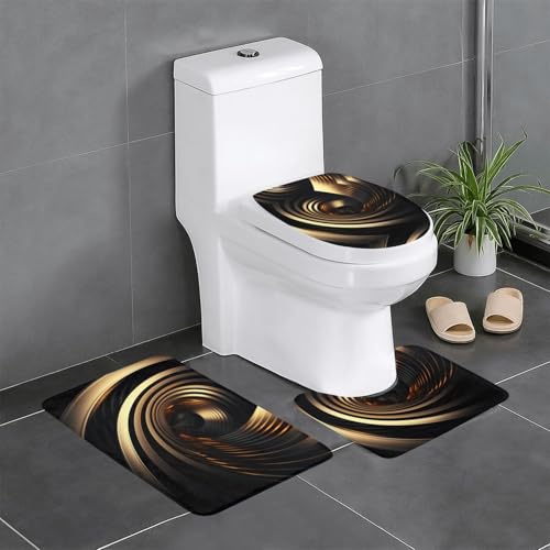 HDSKFNS Badezimmerteppich-Set, Schwarz und Gold, 3-teilig, Badematte, Flanell-Matten, für U-förmige WC-Wanne, Dusche HDSKFNS Badezimmerteppich-Set, Schwarz und Gold, 3-teilig, Badematte, Flanell-Matten, für U-förmige WC-Wanne, Dusche von HDSKFNS
