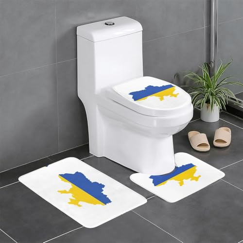 HDSKFNS Badezimmerteppich-Set, Ukraine-Flagge, 3-teilig, Badvorleger, Badezimmer, Flanellmatten, für U-förmige WC-Wanne, Dusche von HDSKFNS